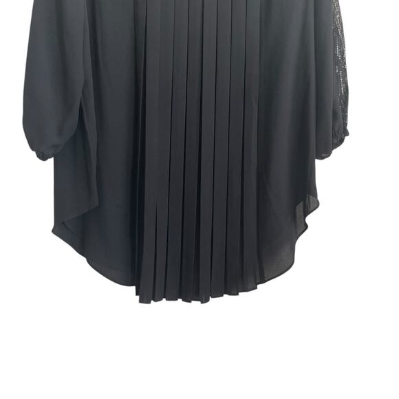 Cato Women Top 14/16 Black Sequin Trim Pleated Back Whimsigoth Fairy Girly Flowy - Picture 5 of 12